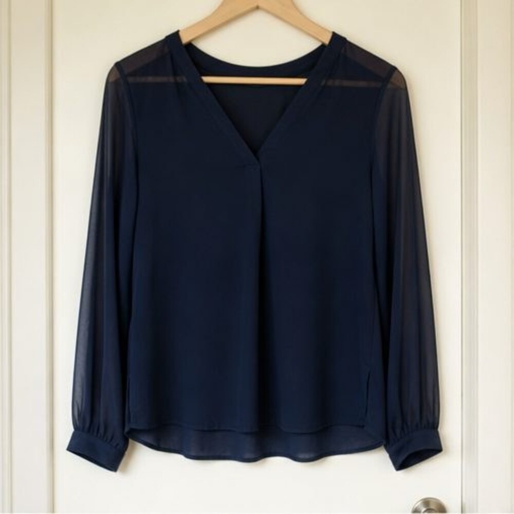 Navy Pleated Blouse